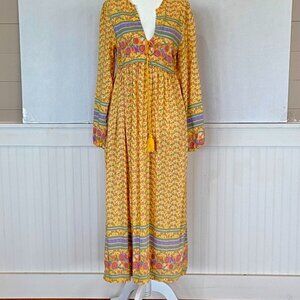 Boho Butter Yellow Mumu Maxi Dress Sz M